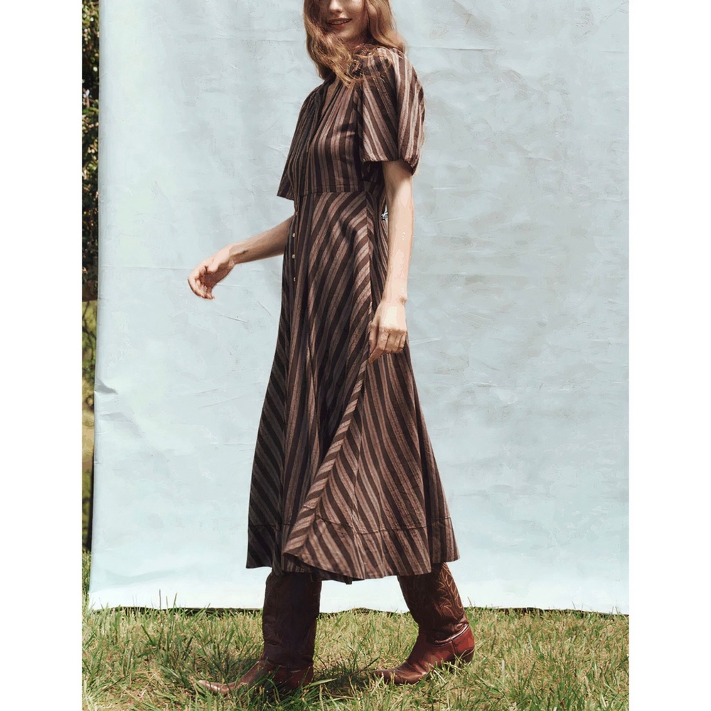 THE GREAT. The Bridge Midi Short-Sleeve Striped Shirt Dress - Picture 3 of 6